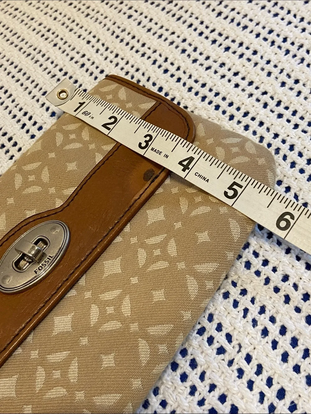 Fossil Marlow Signature wristlet jacquard canvas signature diamond pattern